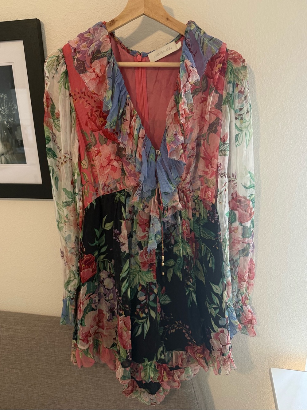 Zimmermann Floral romper V-Neck Ruffled Chiffon - Multicolor